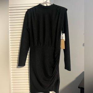 Black Sparkle High Neck Back Slit Pleated Side | Color: Black | Size: Small